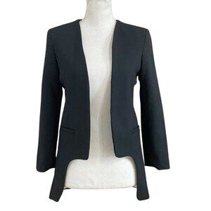 Y.A.S BLACK HIGH LOW COLLARLESS 3/4 SLEEVE OPEN FRONT BLAZER - XS